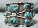 Huge Heavy Thick Vintage Native American Navajo Turquoise Sterling Silver Bracelet Old-Nativo Arts