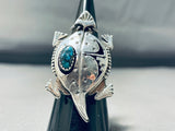 Whimsical Native American Navajo Kingman Turquoise Sterling Silver Ring Signed Nelson Morton-Nativo Arts