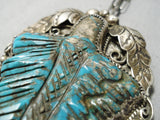 One Of Biggest Best Vintage Native American Navajo Turquoise Leaf Sterling Silver Necklace Old-Nativo Arts