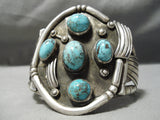 Statement Vintage Native American Navajo Lone Mountain Turquoise Sterling Silver Bracelet-Nativo Arts
