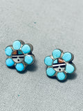 Dynamic Vintage Native American Zuni Blue Gem Turquoise Sterling Silver Earrings-Nativo Arts