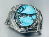 One Of The Best Vintage Native American Navajo Blue Diamond Turquoise Sterling Silver Bracelet-Nativo Arts