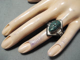 Heavy Modernistic Native American Navajo Green Turquoise Sterling Silver Ring-Nativo Arts