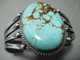 Huge Early Vintage Native American Navajo #8 Turquoise Sterling Silver Bracelet Old-Nativo Arts