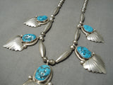 Important Vintage Native American Navajo Mike Perry Turquoise Sterling Silver Necklace Old-Nativo Arts