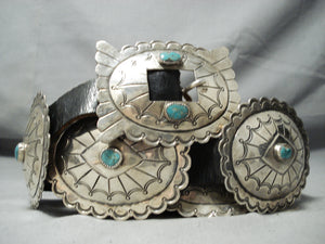 Spectacular Vintage Native American Navajo Turquoise Sterling Silver Concho Belt Old-Nativo Arts