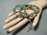 Incredible Native American Navajo Green Turquoise Sterling Silver Rosary Necklace-Nativo Arts