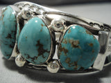 Striking Vintage Native American Navajo Harrison Jim Sterling Silver Green Turquoise Bracelet-Nativo Arts