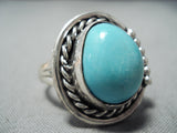 Big Domed Turquoise Vintage Native American Navajo Sterling Silver Ring Old-Nativo Arts