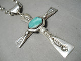 Heavy Thick Sturdy Native American Navajo Turquoise Sterling Silver Cross Necklace-Nativo Arts