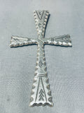 One Of The Biggest Best Vintage Native American Navajo Sterling Silver Cross Pendant-Nativo Arts