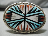 Native American One Of Most Intricate Vintage Zuni Turquoise Sterling Silver Buckle-Nativo Arts