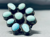 Beautiful Vintage Native American Navajo 9 Blue Gem Turquoise Sterling Silver Ring-Nativo Arts