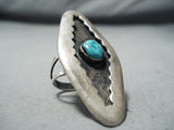 Unique Vintage Native American Navajo Old Kingman Turquoise Sterling Silver Shadowbox Ring Old-Nativo Arts