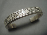 Intricate!! Vintage Native American Navajo Geometric Sterling Silver Bracelet-Nativo Arts