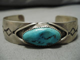 Authentic Vintage Native American Navajo Louis Yazzie Turquoise Sterling Silver Bracelet Old-Nativo Arts