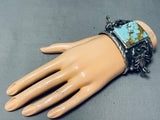 Native American Huge Scorpion Navajo #8 Turquoise Squared Sterling Silver Bracelet-Nativo Arts