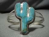 Exquisite Vintage Native American Navajo Turquoise Cactus Sterling Silver Bracelet-Nativo Arts