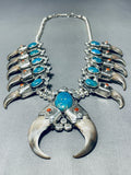 Important Huge Bear Navajo Turquoise Sterling Silver Squash Blossom Necklace-Nativo Arts
