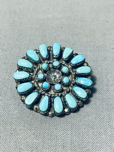 Fantastic Vintage Native American Zuni Blue Gem Turquoise Sterling Silver Pin/ Pendant-Nativo Arts