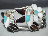 Detailed Intricate Vintage Native American Zuni Hummingbird Turquoise Sterling Silver Bracelet-Nativo Arts
