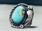 Authentic Vintage Native American Navajo Blue Gem Turquoise Sterling Silver Ring Old-Nativo Arts