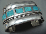 Heavy Huge Vintage Native American Zuni Turquoise Sterling Silver Bracelet Old-Nativo Arts