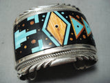 One Of The Best Vintage Native American Navajo Turquoise Inlay Sterling Silver Bracelet-Nativo Arts