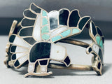 Best Vintage Native American Zuni Eagle Turquoise Inlay Sterling Silver Bracelet Old-Nativo Arts