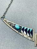 Impressive Native American Navajo Blue Gem Turquoise Jet Inlay Sterling Silver Necklace-Nativo Arts