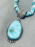 Jeff James Native American Navajo Old Kingman Turquoise Sterling Silver Necklace-Nativo Arts