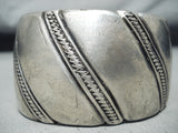 Wide Hand Tooled Vintage Native American Navajo Sterling Silver Bracelet Old-Nativo Arts