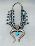 Authentic Vintage Native American Navajo Turquoise Sterling Silver Squash Blossom Necklace-Nativo Arts