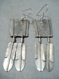 Amazing Vintage Navajo Sterling Silver Feather Earrings Native American Old-Nativo Arts