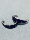 Exquisite Vintage Native American Navajo Sugulite Inlay Sterling Silver Hoop Earrings-Nativo Arts