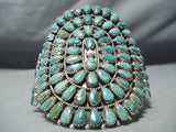 Colossal Native American Navajo Green Turquoise Cluster Sterling Silver Bracelet-Nativo Arts