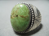 Signed Vintage Navajo Native American Gaspeite Sterling Silver Ring Old-Nativo Arts