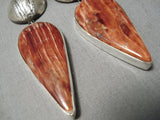 Native American Huge Spiny Oyster Naitve American Sterling Silver Button Earrings-Nativo Arts