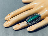 Spectacular Vintage Native American Navajo Malachite Sterling Silver Ring-Nativo Arts