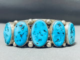 Dramatic Vintage Native American Navajo Sleeping Beauty Turquoise Sterling Silver Bracelet-Nativo Arts