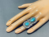 Captivating Vintage Native American Navajo 2 Blue Gem Turquoise Sterling Silver Huge Ring-Nativo Arts