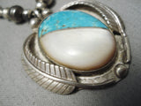 Stunning Vintage Native American Navajo Blue Turquoise Sterling Silver Torpedo Bead Necklace-Nativo Arts