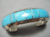 Thick Sturdy Vintage Native American Navajo Sky Blue Turquoise Inlay Sterling Silver Bracelet-Nativo Arts