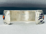 Signed Native American Navajo Coral Sterling Silver Bear Paw Bracelet-Nativo Arts