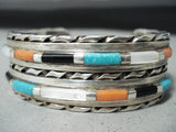 Signed Vintage Heavy Native American Zuni Turquoise Sterling Silver Coiled Bracelet-Nativo Arts