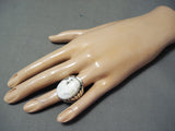 Astonishing Navajo White Buffalo Sterling Silver Ring Native American-Nativo Arts