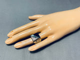 Native American Men's Squared Turquoise Inlay Thick Sterling Silver Vintage Ring-Nativo Arts