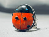 Adorable Native American Navajo Spiny Oyster Sterling Silver Ladybug Ring-Nativo Arts