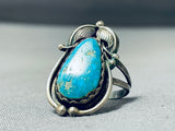 Important Will Singer Vintage Native American Navajo Turquoise Sterling Silver Leaf Ring-Nativo Arts