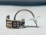 Early Authentic Vintage Native American Hopi Sterling Silver Geomtric Earrings-Nativo Arts